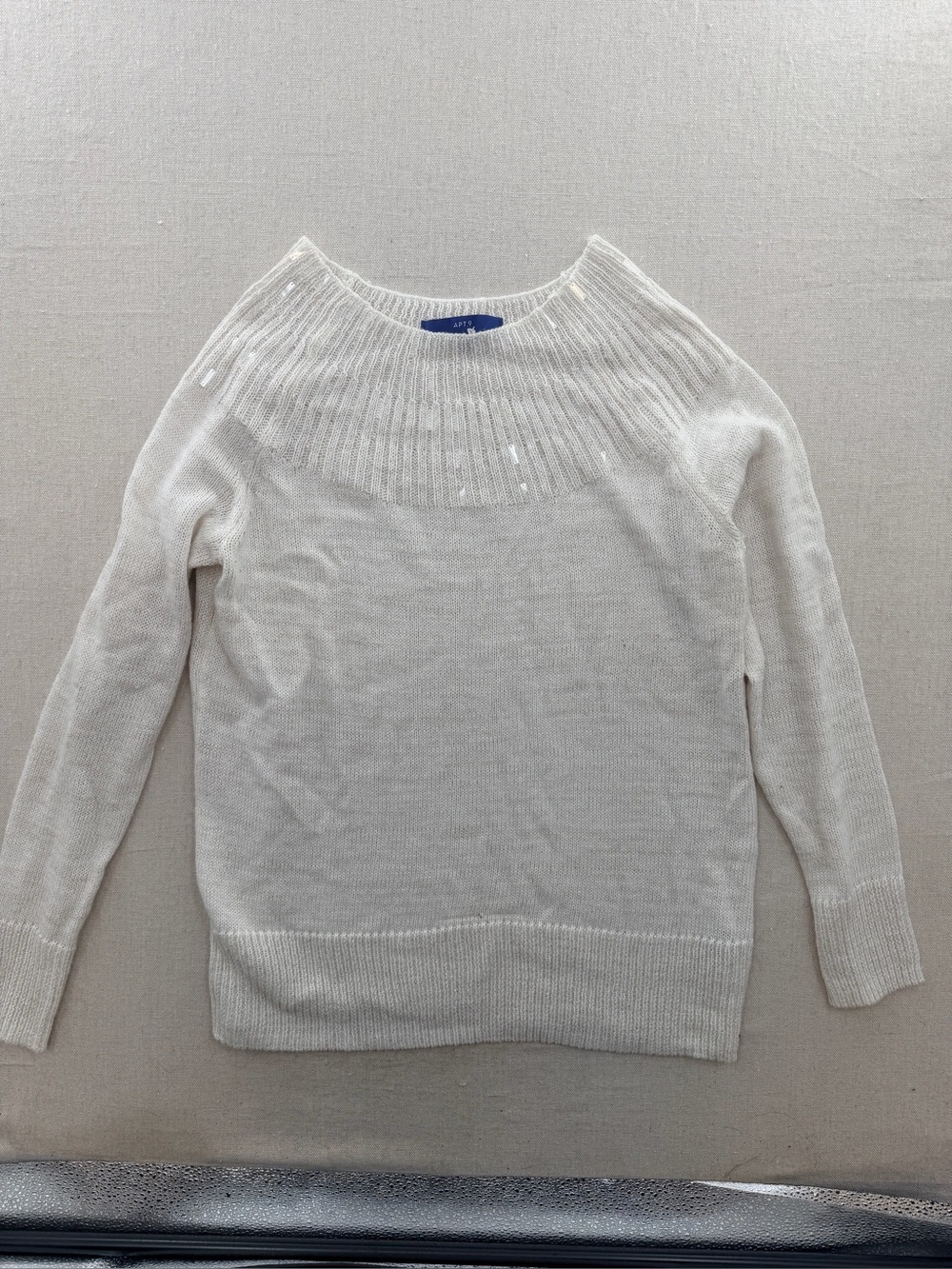 Apt. 9 Cream Ribbed Yoke Crewneck Sweater